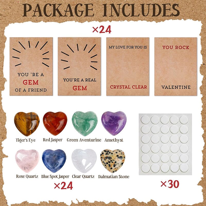24er-Pack Valentinskarten mit herzförmigen Kristallen