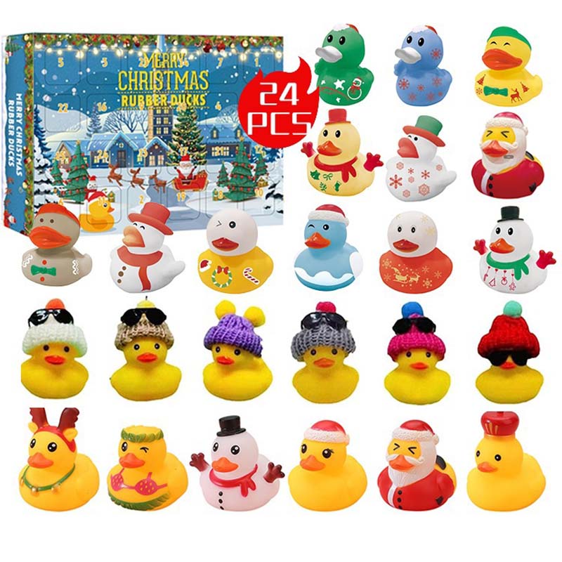 24 Stück Countdown-Adventskalender mit Weihnachts-Gummienten