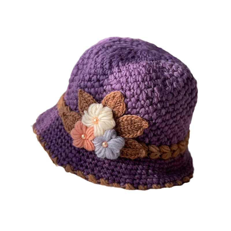 Verdickte Damen-Wollmütze mit Blumenmuster