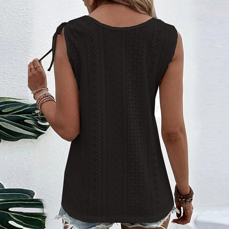 Lässiges U-Ausschnitt Weste T-Shirt