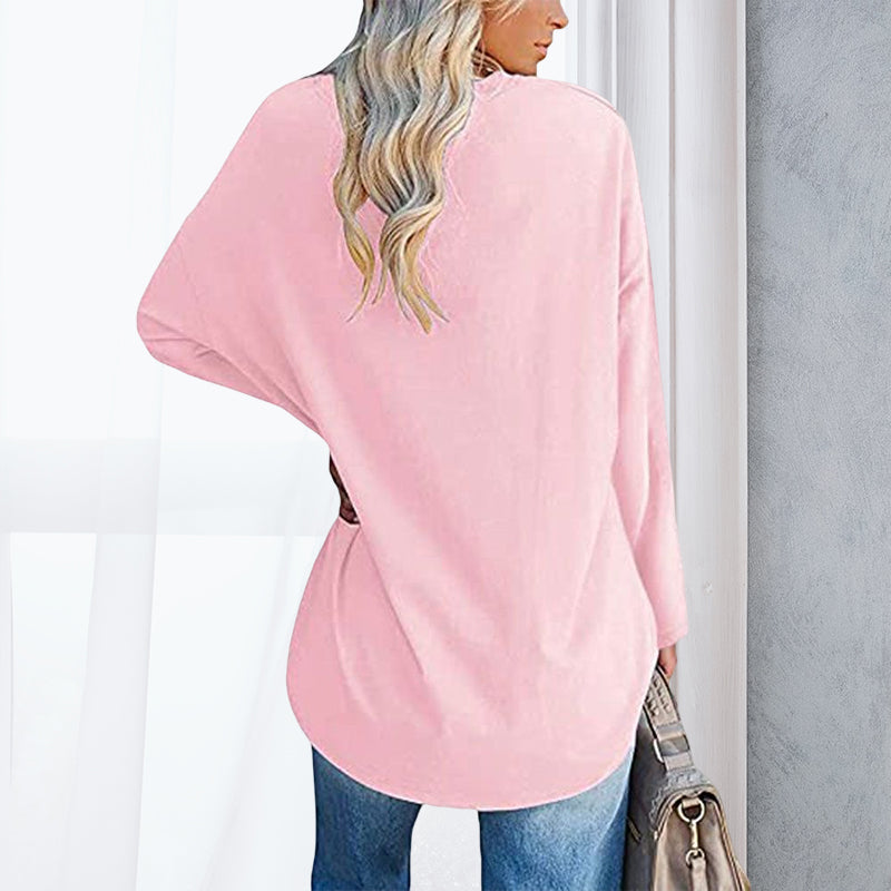 Damen Lockeres langärmeliges modisches V-Ausschnitt T-Shirt