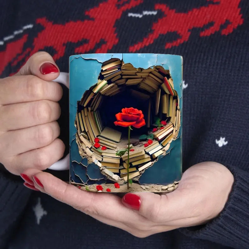 Bücherregal-Kaffeetasse mit 3D-Effekt