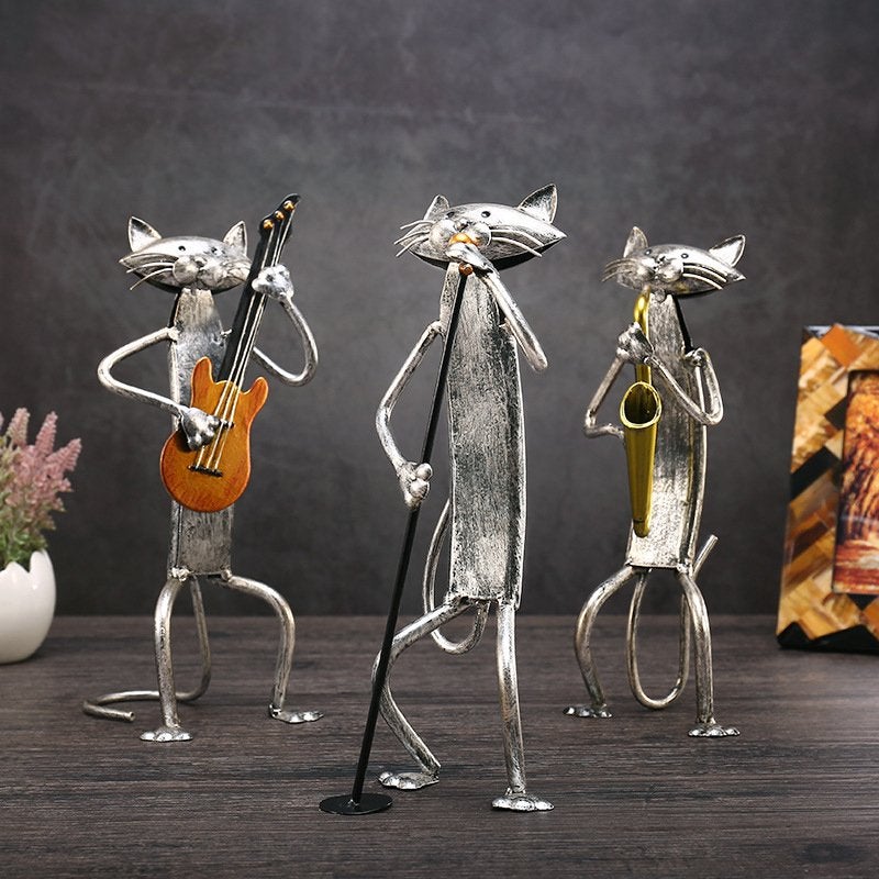 Musikalische Katzen-Skulptur aus Metall