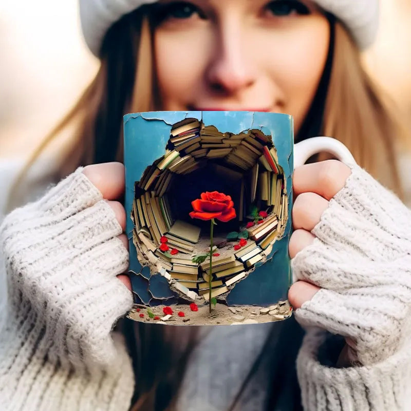 Bücherregal-Kaffeetasse mit 3D-Effekt