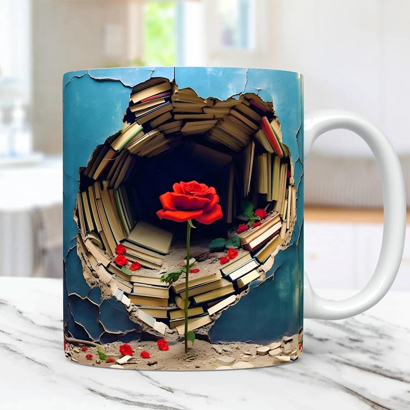 Bücherregal-Kaffeetasse mit 3D-Effekt