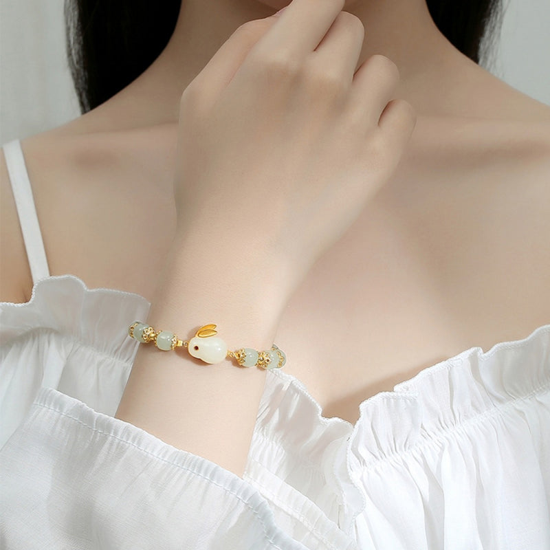 Süße Kaninchenarmband aus natürlicher Jade