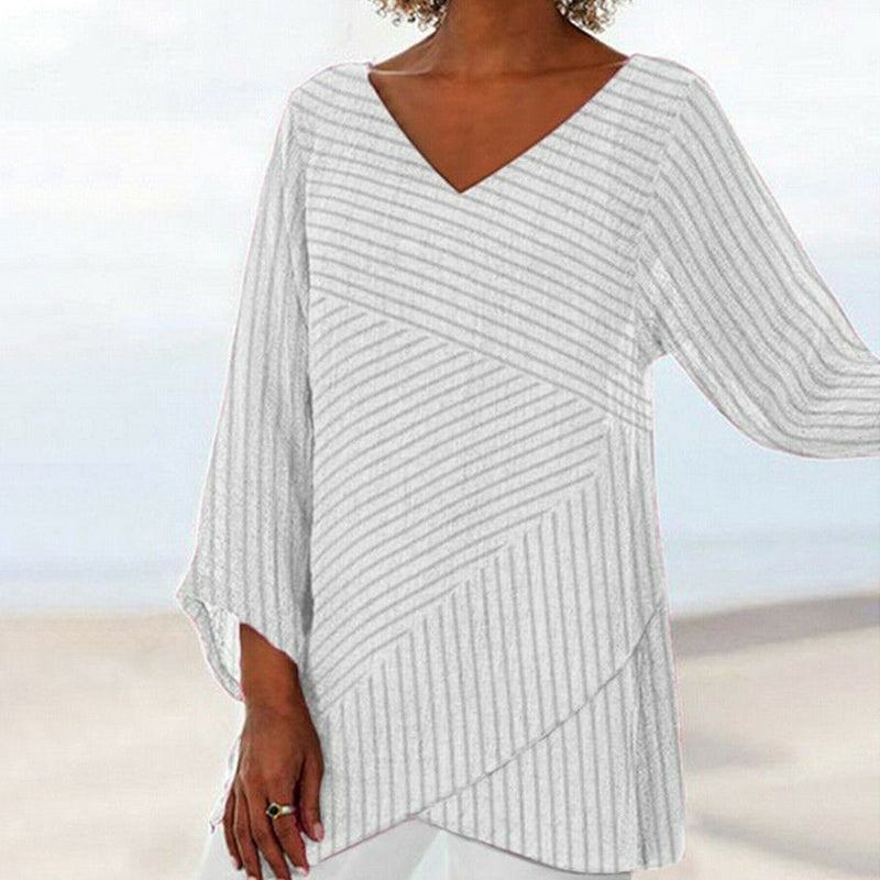Gestreiftes Langarm-Top mit V-Ausschnitt für Damen
