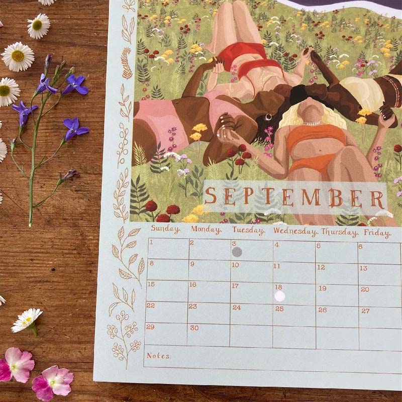 Hängender Wandkalender 2024 über Frauen, die einen Kreis bilden
