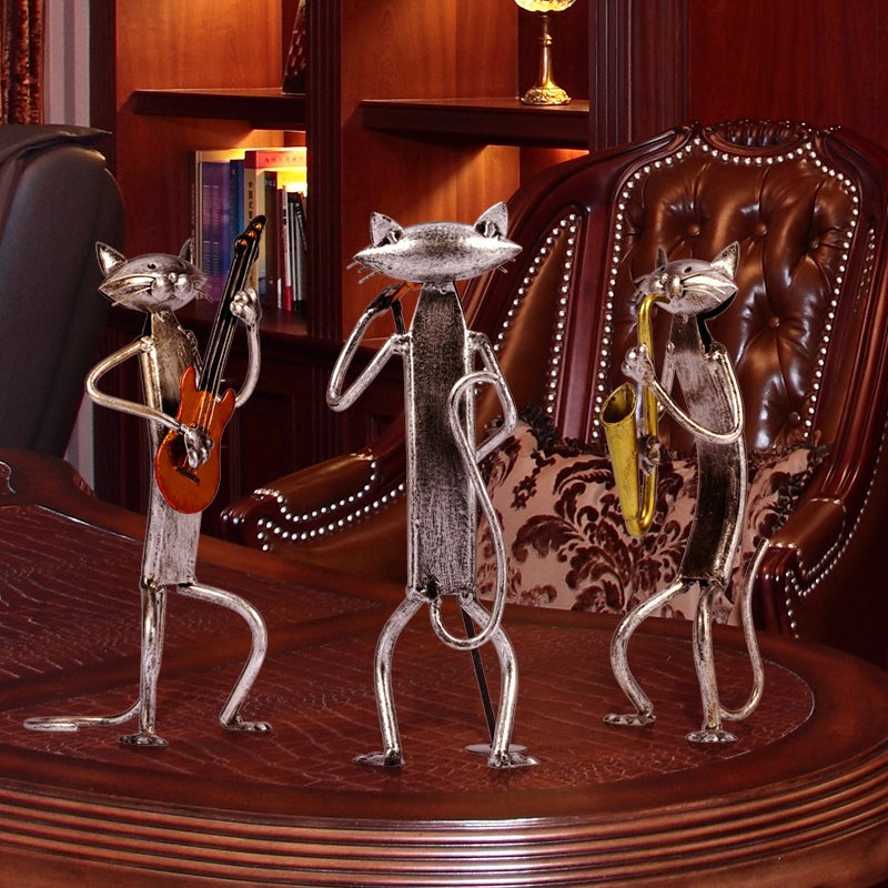 Musikalische Katzen-Skulptur aus Metall