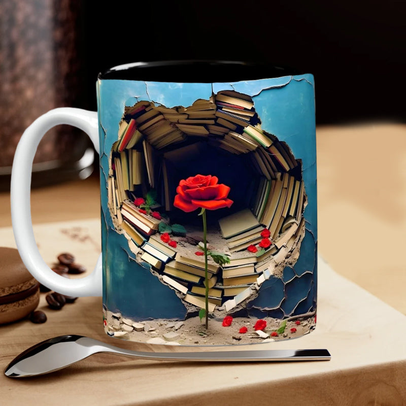 Bücherregal-Kaffeetasse mit 3D-Effekt