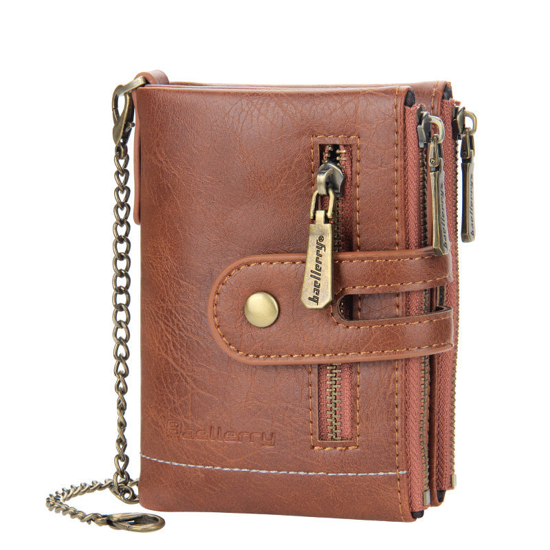 Vintage Doppelreißverschluss Brieftasche mit mehreren Kartenfächern für Herren