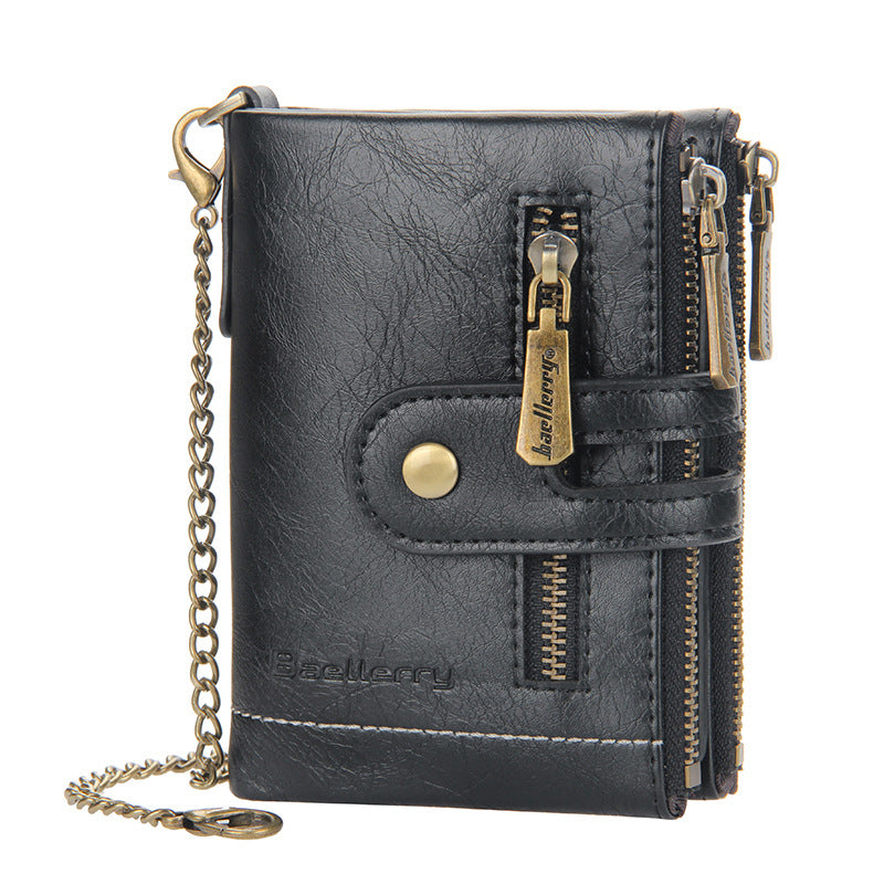 Vintage Doppelreißverschluss Brieftasche mit mehreren Kartenfächern für Herren