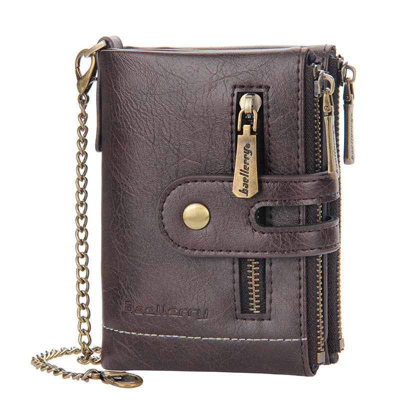 Vintage Doppelreißverschluss Brieftasche mit mehreren Kartenfächern für Herren